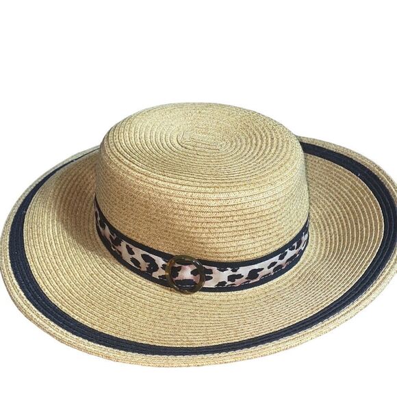 Nine West womens hat sun hat summer hat leopard belt w black trim - Picture 1 of 6